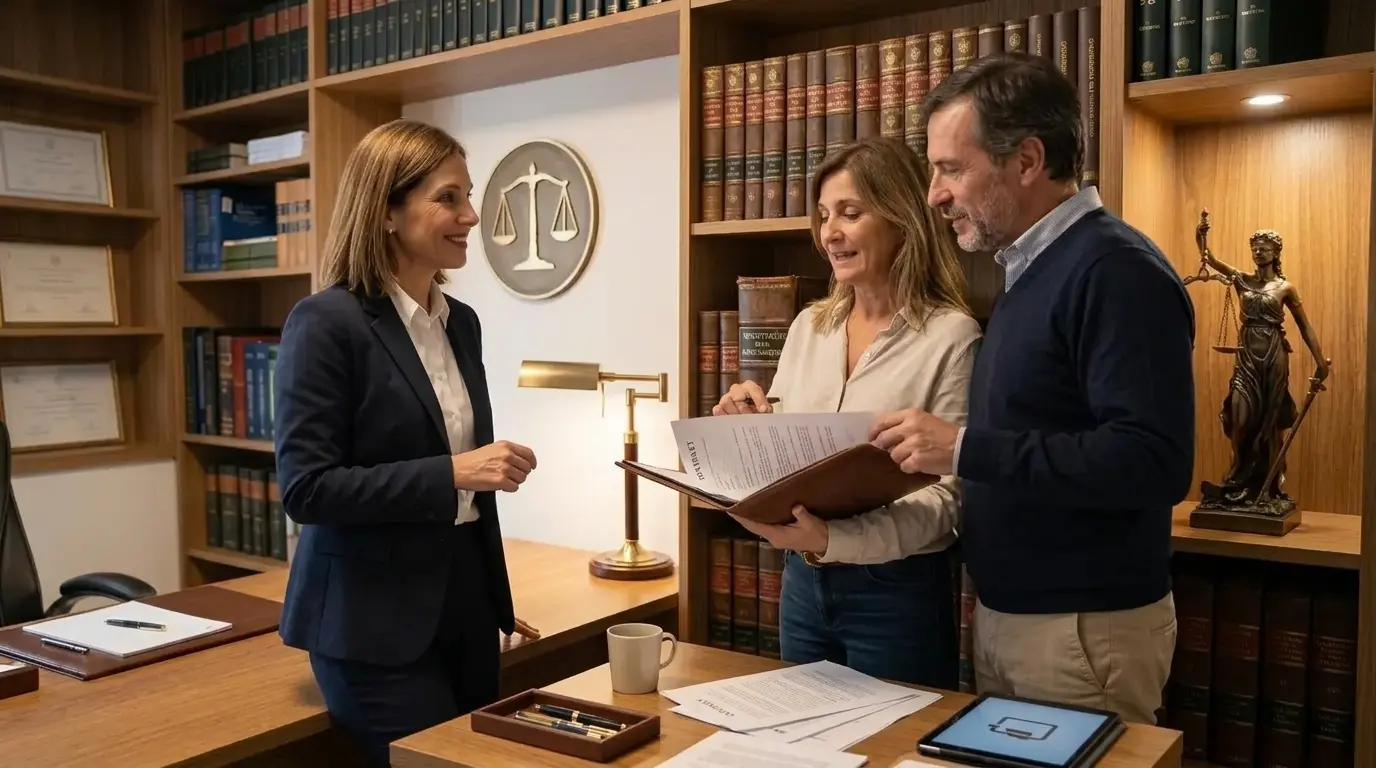 Estudio jurídico atendiendo una consulta — ejemplo de galería para abogados