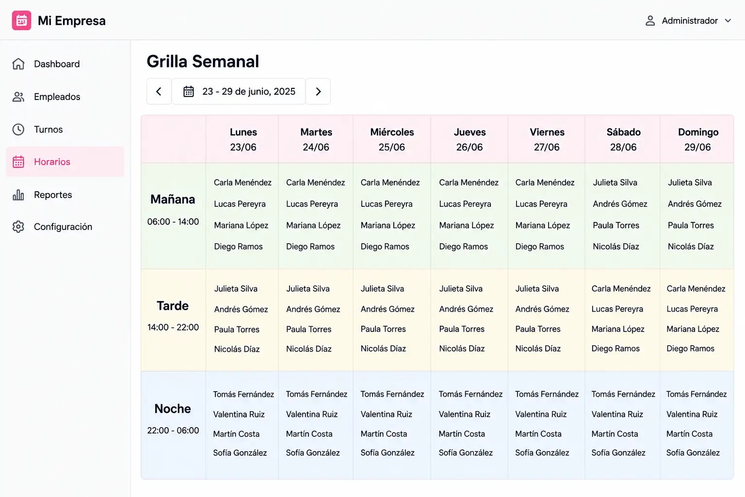 Armado automático de horarios rotativos