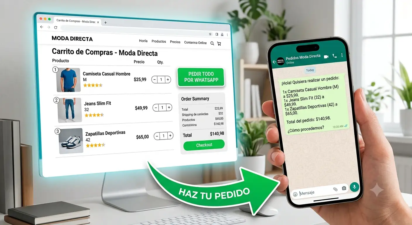 Catálogo online con carrito que cierra el pedido por WhatsApp